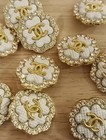 Lot Of 10  22mm Designer Button Pearl Chanel Button Replacement Gold Tone 
