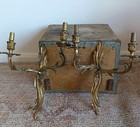 Pair French Ornate Gilt Bronze Rococo Louis Xv Style Wall Sconce Lights