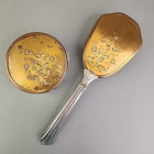 Vintage Vanity Hair Brush Powder Jar Set Gold Tone Copper Silver Tone Metal