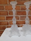 Val St Lambert Signed Pair Of Frosted Crystal Candlestick Candle Holders