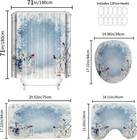 4-piece Christmas Shower Curtain Set  Winter Christmas Tree Cute Blue Snowman