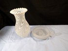 Fenton Satin French Opalescent Glass Swirled Feather Hurricane Candle Lamp