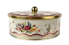 Vintage Daher Decorative Tin Round With Lid Maroon Flower Decor Made In England