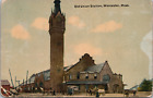 Old Union Station Worcester Ma 1916 Cancel Horses Buggies Wagons Clock Tower
