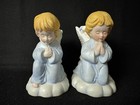 Vintage Boy   Girl Angel Candleholders Blue   White Taper Candle 4 1 2    Tall