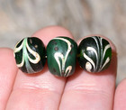 Antique Venetian Dark Green Italian Lampwork White Feather Beads  African Trade