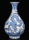 13 6  Old Chinese Xuande Blue White Porcelain Dynasty Dragon Bottle Vase Pair