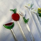 Lot Of 11 Hand Blown Glass Swizzle Cocktail Stir Sticks Fruit-flowers  Animals