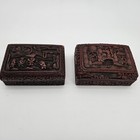 Antique Chinese Dark Red Deep Lacquered Carved Set Of 2 Boxes