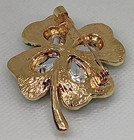 Sparkling Four 4 Leaf Clover Brooch Pinback Green Gold St Patrick s Day Pin