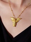 Unisex Praying Angel Gold Plated Long Sweater Necklace Solid S925 Silver