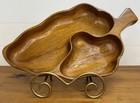 Vintage Monkey Pod Wood Divided Serving Tray Leaf Platter Philippines 16   