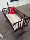 1990 s Vintage Jenny Lind Wood Baby Cradle  Locking Rocking Wooden Bassinet