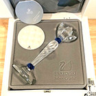 Swarovski Silver Crystal Blue Flower Candleholder Complete Boxes And Certificate