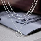 925 Sterling Silver Triple Layer Chain Pendant Necklace Set Classic Adjustable