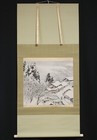 Japanese Hanging Scroll    snowy Village Scene    Tea Ceremony Art By Gyokudo W box