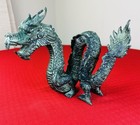 Vintage Cast Bronze Chinese Dragon Statue Figure Verdi Patina Serpent Art Decor
