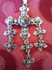 Vtg Signed Taxco Mexico Tiger Eye Sterling Silver 925 Yalalag Cross Pendant  ear