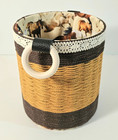 Basket Round Storage Bin Cotton Cord Fabric Wood Decorative Hard Sided Horses