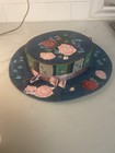 Vintage Victorian Women   s Round Hat Box Blue Floral Roses Ribbon Bow Paper