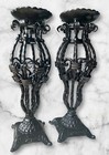 Vtg Brutalist Gothic Cast Iron Metal Scroll Black Candle Holders 13   h Set Of 2