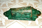 Antique Country Primitive Tole Broom Holder Pearlized Green Rusty Cottage 1920s