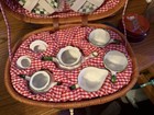 Vintage Miniature Delton Porcelain Child Tea Set In Wicker Basket Apples