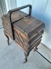 Antique Art Deco Accordion Expand Contract Style Wooden Sewing Box Chest  1950s