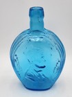 Aqua Blue Bottle Abraham Lincoln Translucent Glass  malice Toward None  Vintage