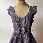 Vintage Y2k Plaid Bubble Style Mini Dress Women   s Cyber Raver Purple