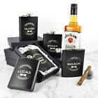 Groomsmen Personalised Engraved Wedding Best Man Silver Black Hip Flask Gift