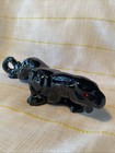 Vintage Mcm Crouching Black Panther Ceramic Figurine Red Jewel Eyes