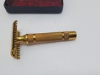 Gillette Gold Tone 1930s New Style Fat Bar Handle De Safety Razor With Case - J