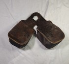 Vintage Antique Worn Leather Pommel   Horse Saddle Bags With Straps   Buckles