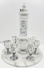 Vintage Solid Marble 8-pc Decanter   Cordial Set     Grey   White Mcm Barware