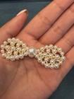 Gold Tone Bow Hair Clips W  Rhinestones   Ivory Faux Pearl