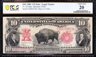 Nice Scarce Bold   Crisp Vf 1901  10  bison  Us Legal Tender Note  Pcgs 20  3303
