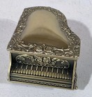 Vtg Gold-tone Grand Piano Jewelry Box With Ornate Floral Design   Black Interior