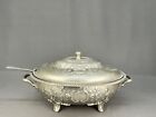 19th C  Large 17 1 2  Floral Repousse Tin-lined Pewter Soup Tureen W  Ladle