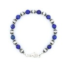 Blue Lapis Lazuli   Sterling Silver Navajo Pearl Beaded Gemstone Bracelet  6mm