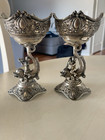 Antique German Hanau 800 Silver Putti Dolphin Master Salts Pair 350g