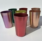 Lot Of 7 Vintage Multi Color Anodized Aluminum Tumblers Cups 4 5  Tall