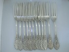 12 Coin Silver Wood   Hughes 8  Dinner Size Forks Grecian 1864