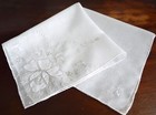Vintage Hanky 1950s White Madeira Embroidered Florals Hand Rolled Edges Applique
