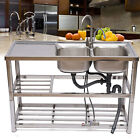 2 Compartment Commercial Sink Stainless Steel Kitchen Utility Sink W  Prep Table