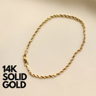 14k Yellow Gold 10  Solid Rope Link Chain  Bracelet Anklet 1 6 Mm 2 Grams