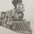 Original Pencil Drawing Steam Locomotive Train Engine No  60 Signed Art 13 5x11