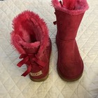 Ugg Bailey Bow Pink Suede Mid-calf Pull-on Boots Shearling Lined Us 8
