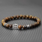 Men   s Cross Beaded Bracelet Lava Turquoise Tiger Eye Viking Style