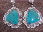Native American Sterling Silver   Turquoise Post Dangle Earrings - Smith